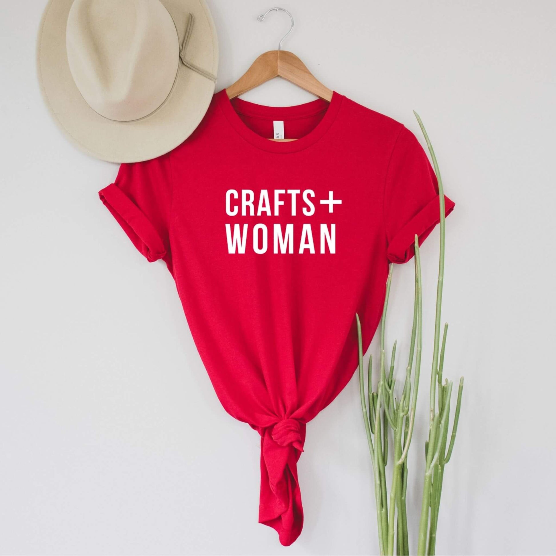 crafts and woman red t-shirt