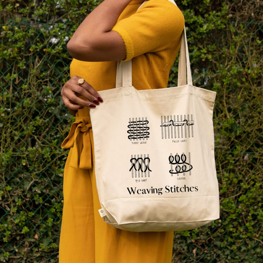 illustrated weaving stitches tote bag - wear and woven
