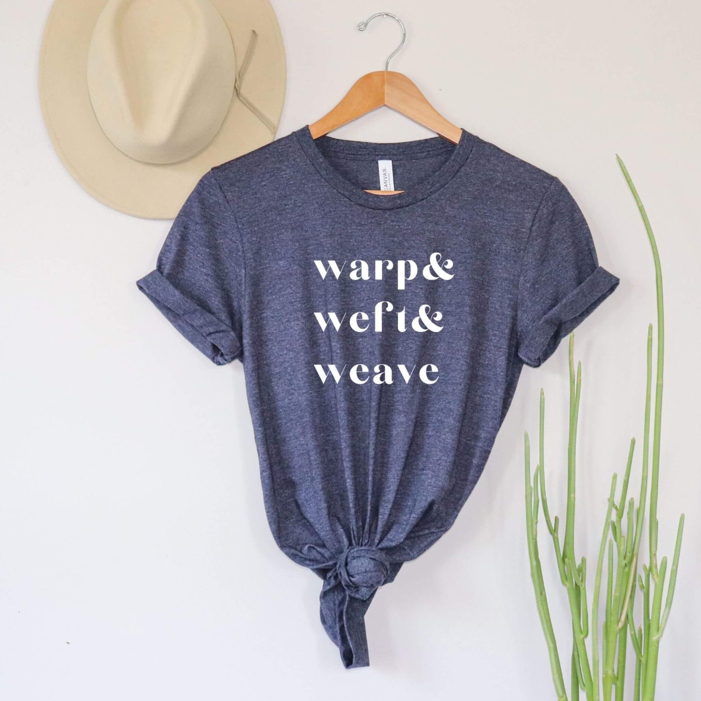 dark blue warp weft and weave t-shirt for weavers