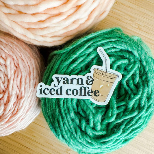 yarn and iced coffee sticker - wear and woven