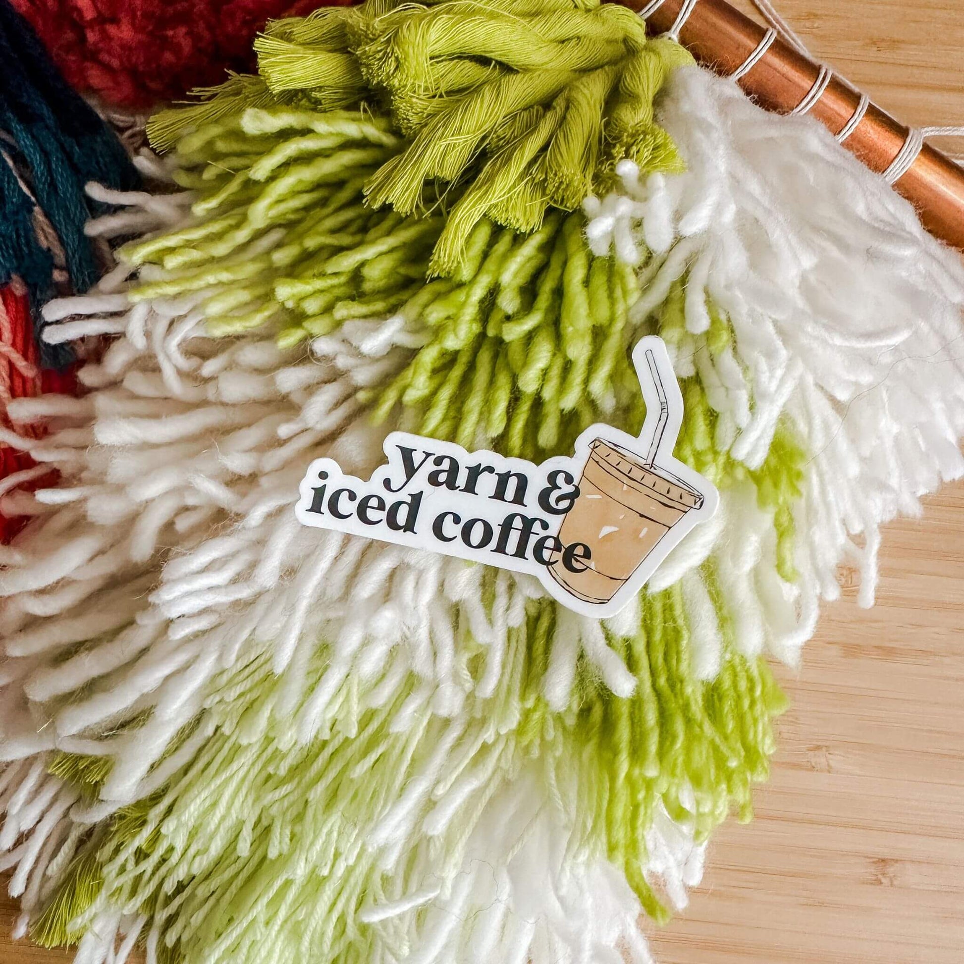 yarn and iced coffee sticker - wear and woven